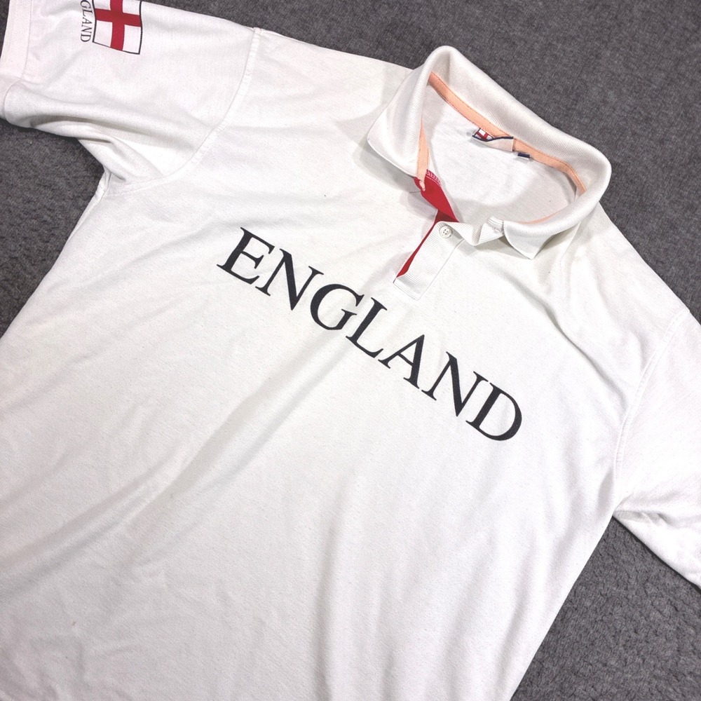 Vintage England Polo Shirt Mens XL White Soccer Football Fan Apparel
